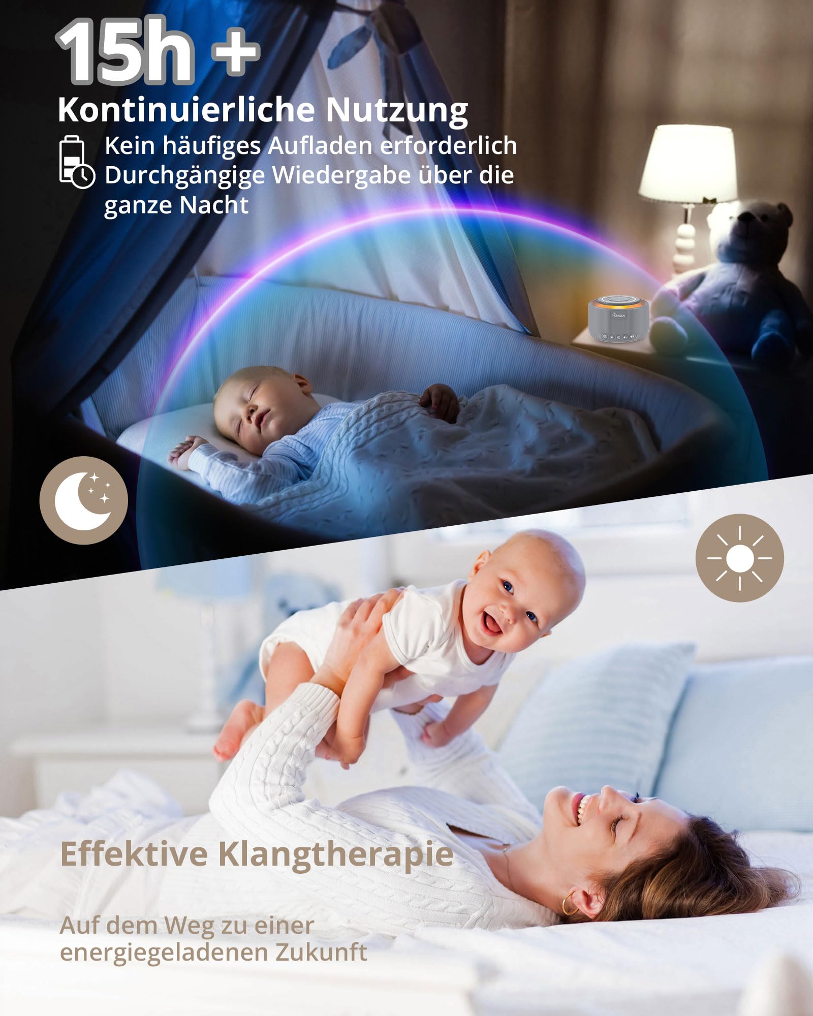 HOMGEN White Noise Machine Weißes Rauschen Maschine Einschlafhilfe Baby Erwachsene 30 Klänge & 30 Stufen Lautstärke Timer Speicher Touchpanel mit 3,5 mm Audiobuchse Schlafen Entspannen
