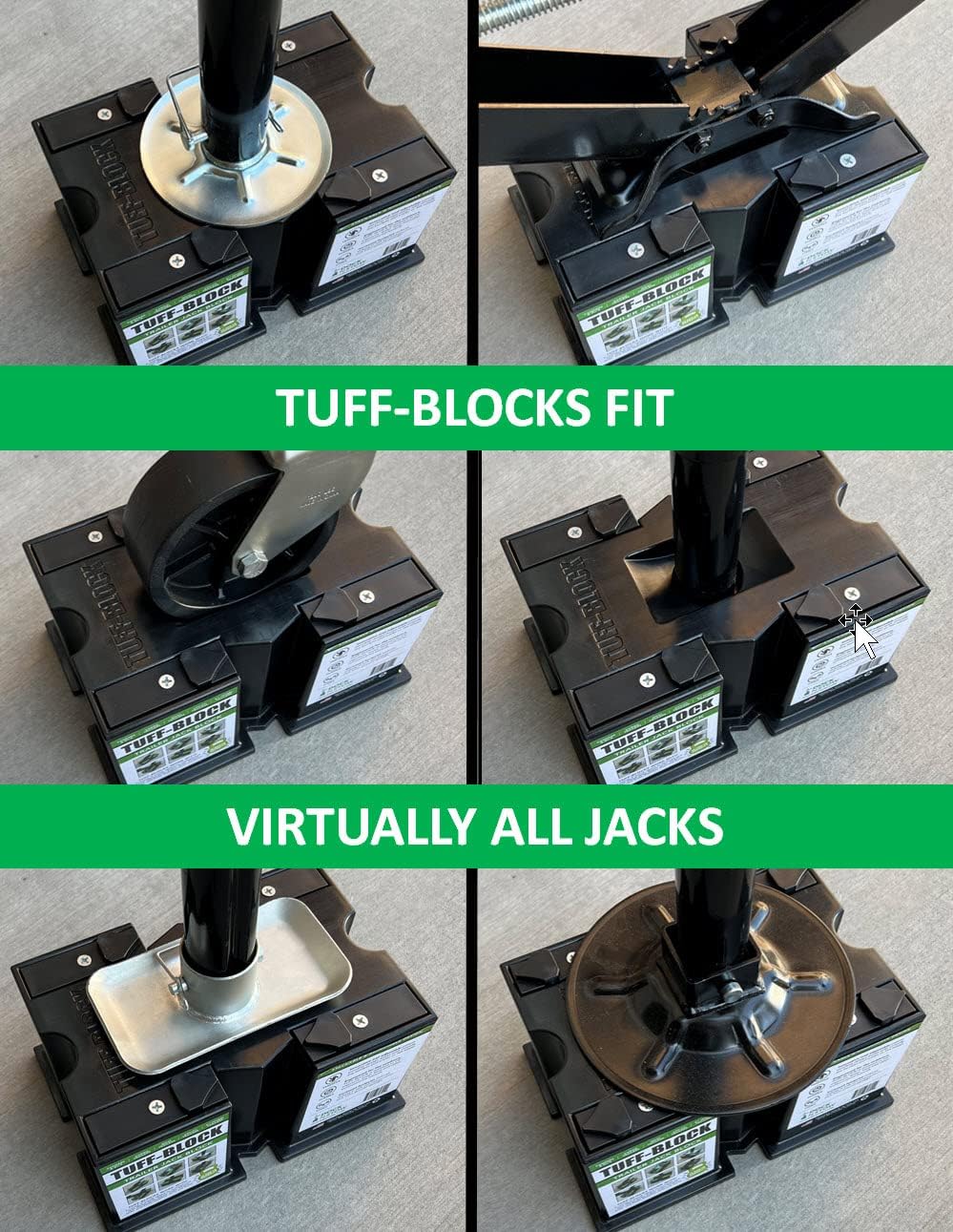 TUFF-Block by Dock N Stow w/ 4 XL Pads Combo – RV Leveling Blocks for Camper, Tongue Jack Stands for Stabilizer Scissor Jacks – Block Stacks on Pads for Added Height – Level Your Trailer (Black)