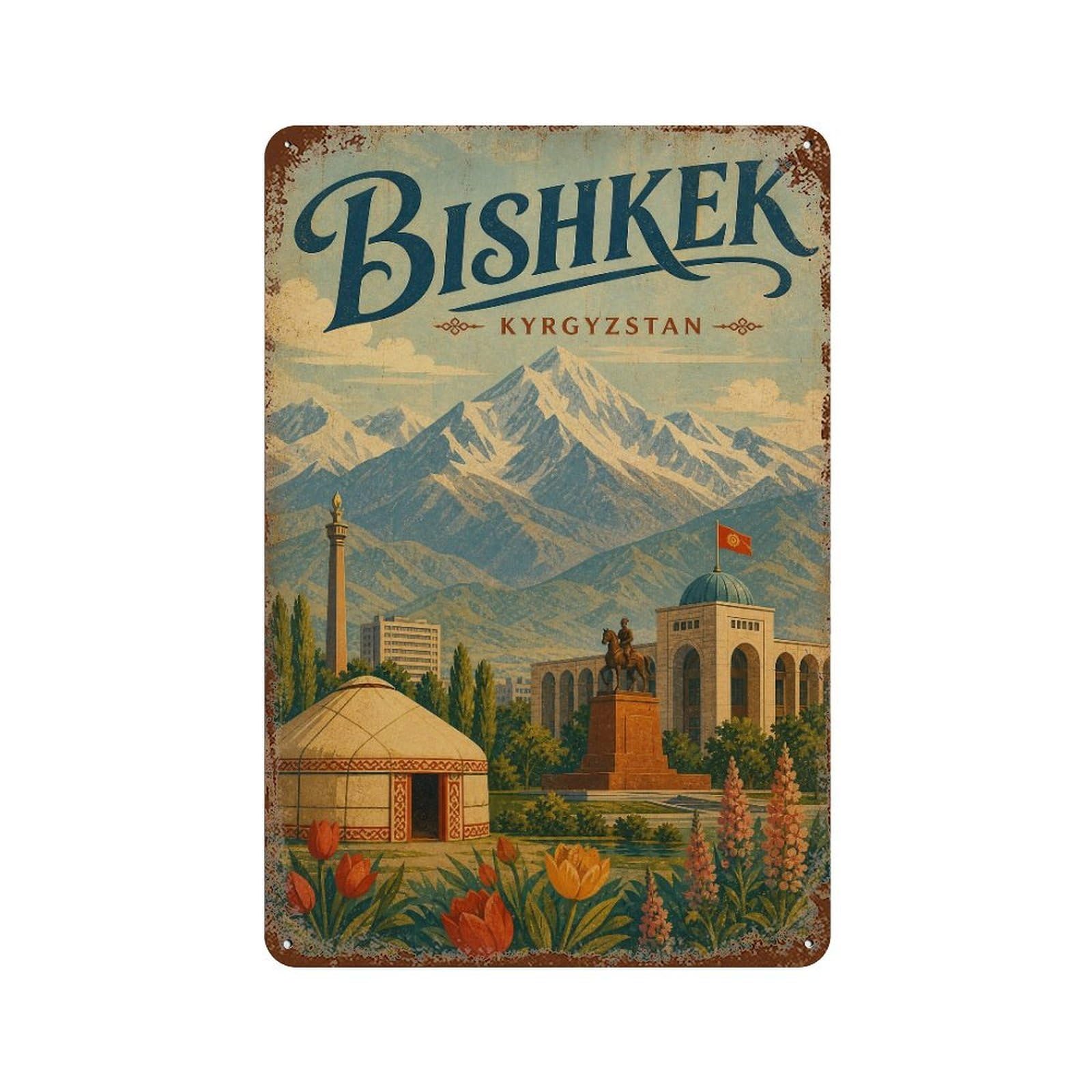 Metal Tin Sign Travel Retro Kyrgyzstan Bishkek