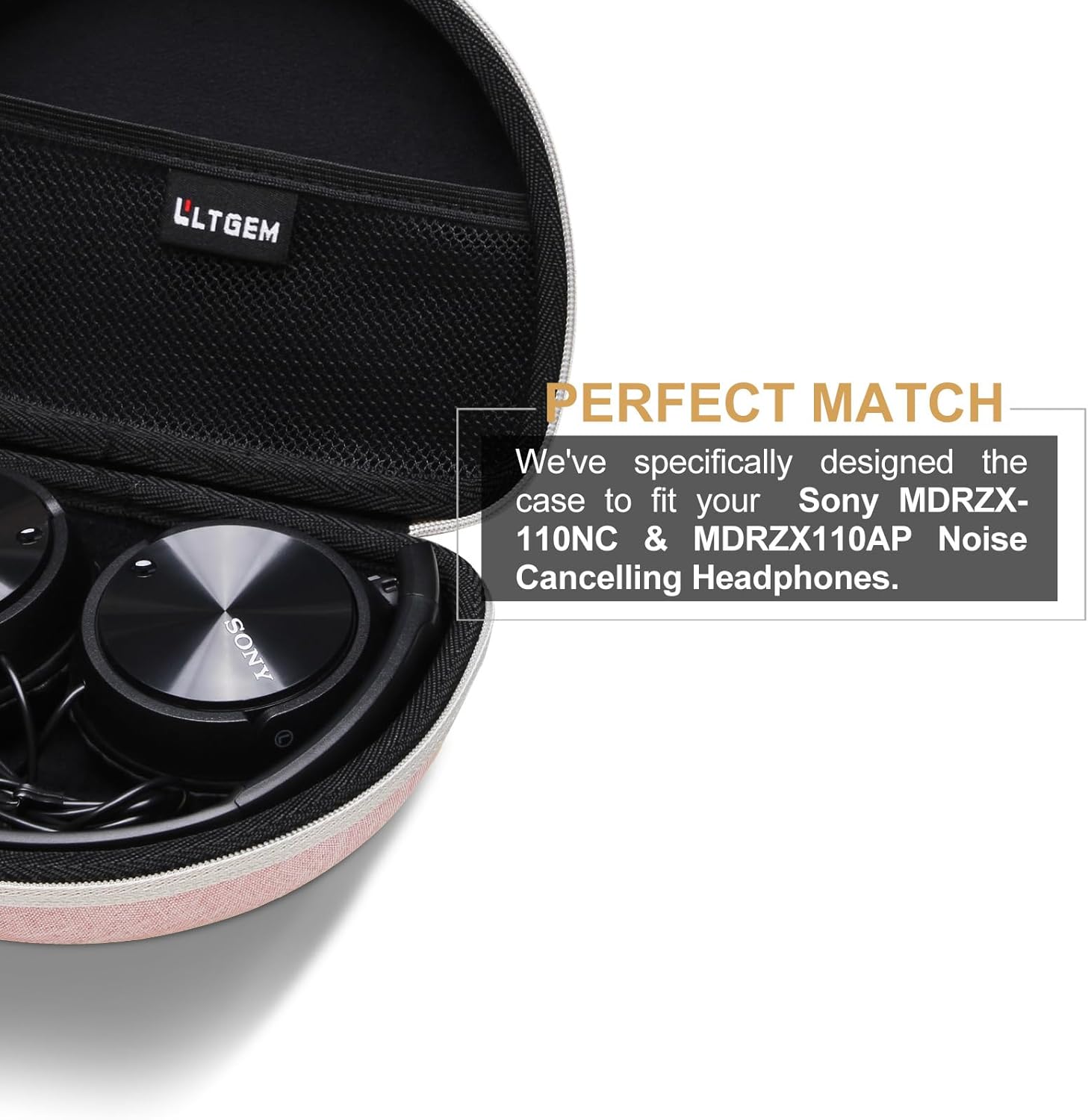 L LTGEM Hard Travel Carrying Case for Sony MDR-ZX110/ZX110AP/ZX110NC/ZX310AP Wired On-Ear Headphones, Black+Grey & Pink+Black
