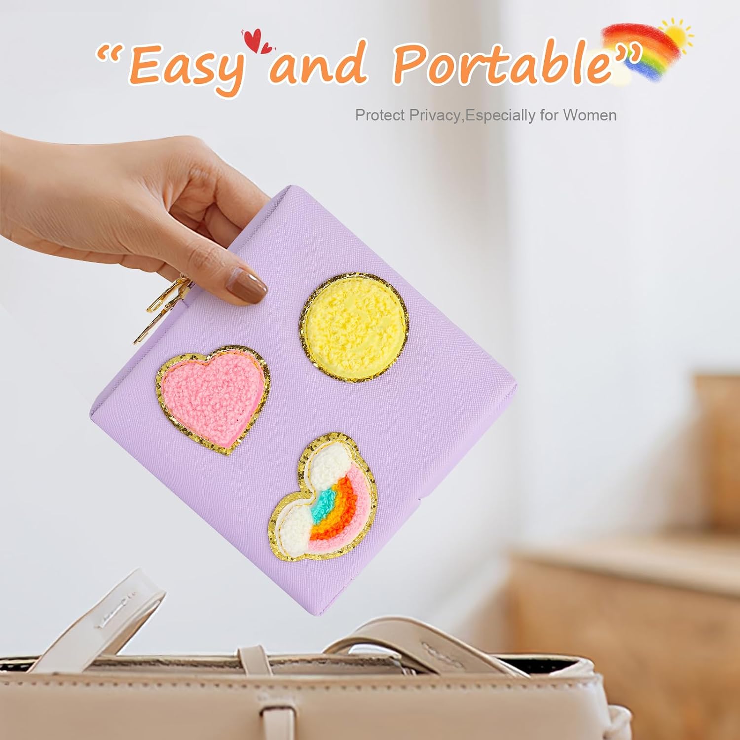 2 Pack Period Bag for Teen Girls, PU Sanitary Napkin Pad Bag, Period Pouch image 3