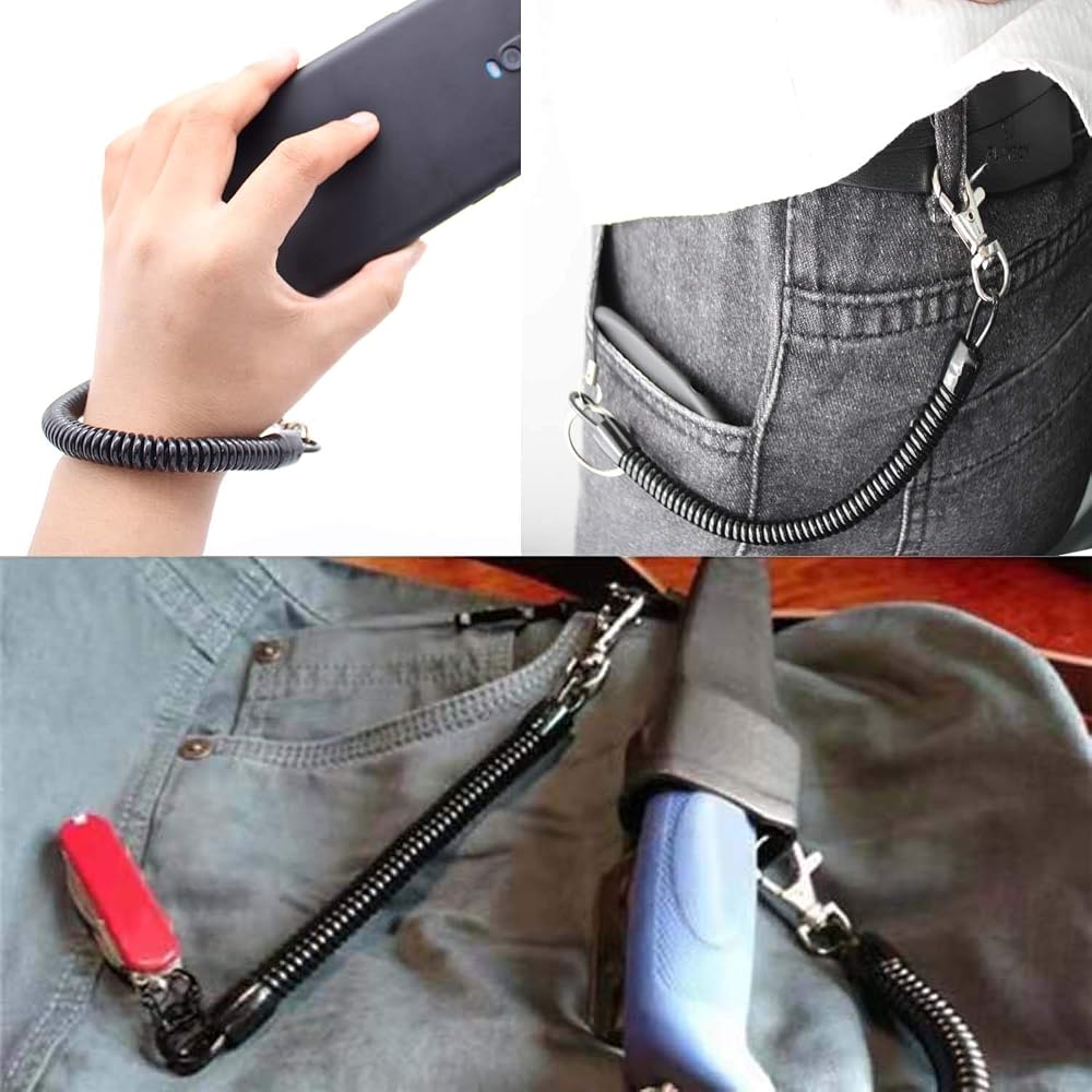 2 Dragonnes Spirale Élastique - Porte-Clés Rétractable - Mousqueton Solide - Pour Téléphone/Clés