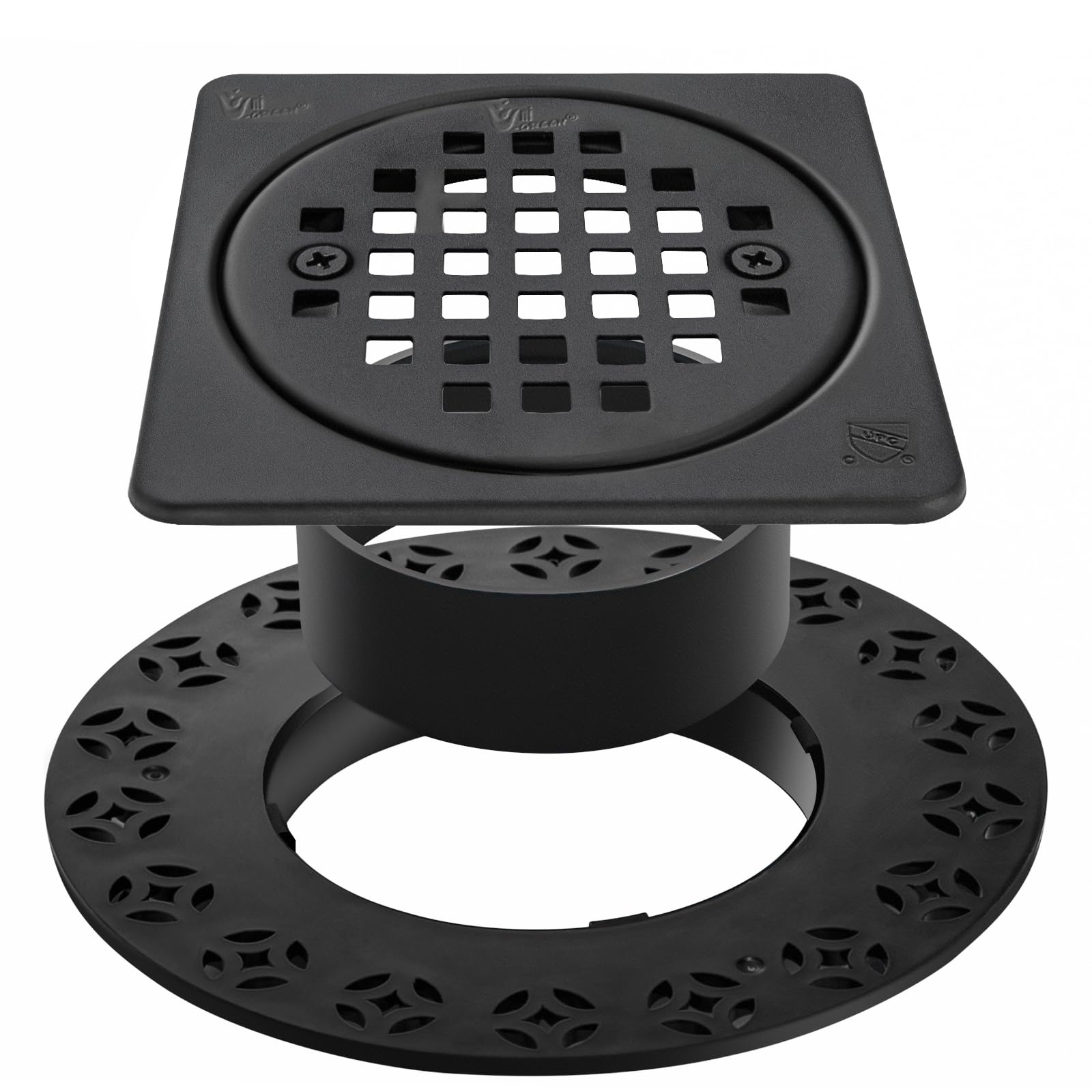 4 Inch Drain Grate Kit Compatible with Schluter Kerdi-Drain Flange Square Shower Floor Drain SS304 Stainless Steel and ABS Material - CUPC Certification, Matte Black