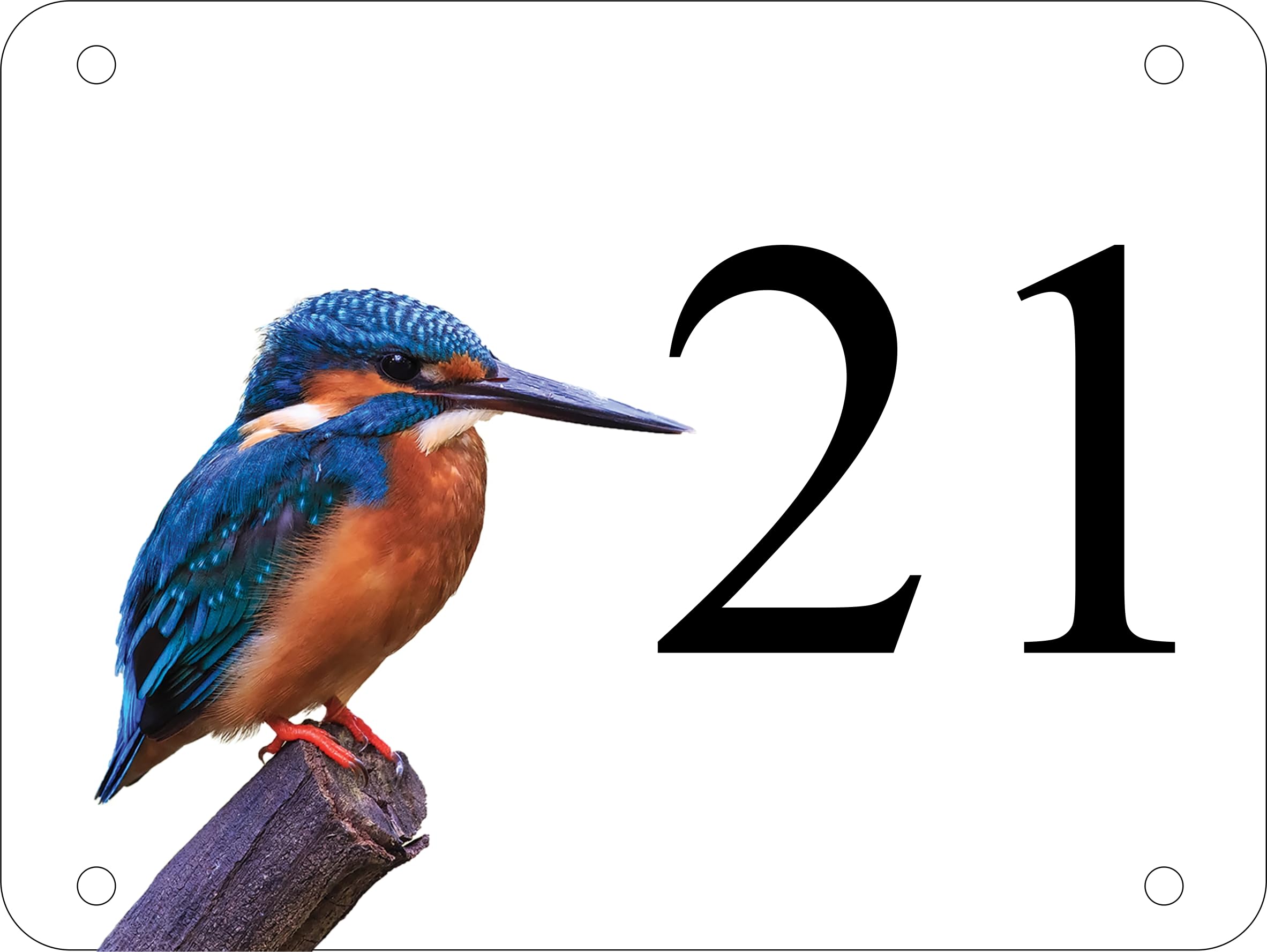 Personalised Aluminum Kingfisher House Number Sign White (UV Printed) (Medium 200mm x 150mm)