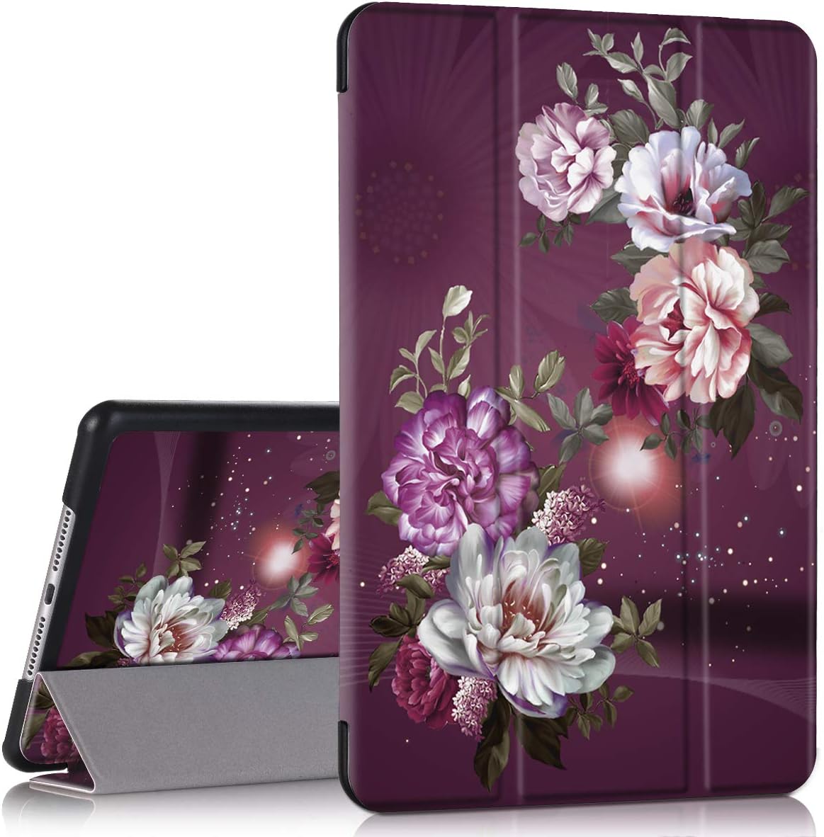 Hocase iPad Mini 4 Case, iPad A1538/A1550 Case, PU Leather Smart Case with Unique Pattern Design, Auto Sleep/Wake Feature, Microfiber Lining Hard Back Cover for iPad Mini 4 (2015) - Burgundy Flowers