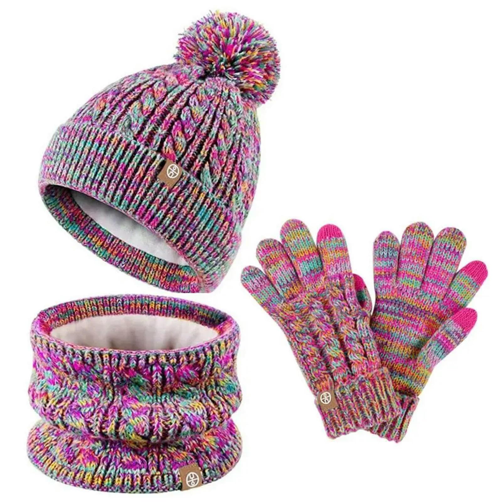 Mütze, Schal & Handschuh-Sets Für Damen Lässiges Strick-wintermütze-Set Für Kinder, Handschuhe, Schal, Warmer Nackenwärmer, Beanie-mützen Mit Bommel Für Kaltes Wetter-b-eine Größe