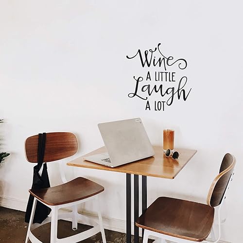 Miniatura 2 de Calcomanía de vinilo para pared, diseño con texto en inglés "Wine A Little Laugh A Lot", 22 x 22 pulgadas, diseño moderno de sarcasmo para adultos,