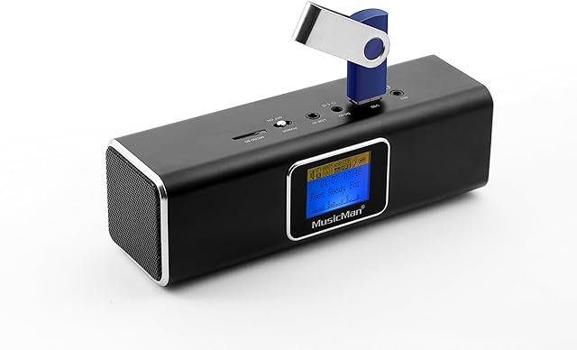 Music Man TXX3547 MA Soundstation Stereo-Loudspeaker with Integrated Rechargeable Battery and LCD Display (MP3 Player, Radio, MicroSD card slot, USB slot) - Black