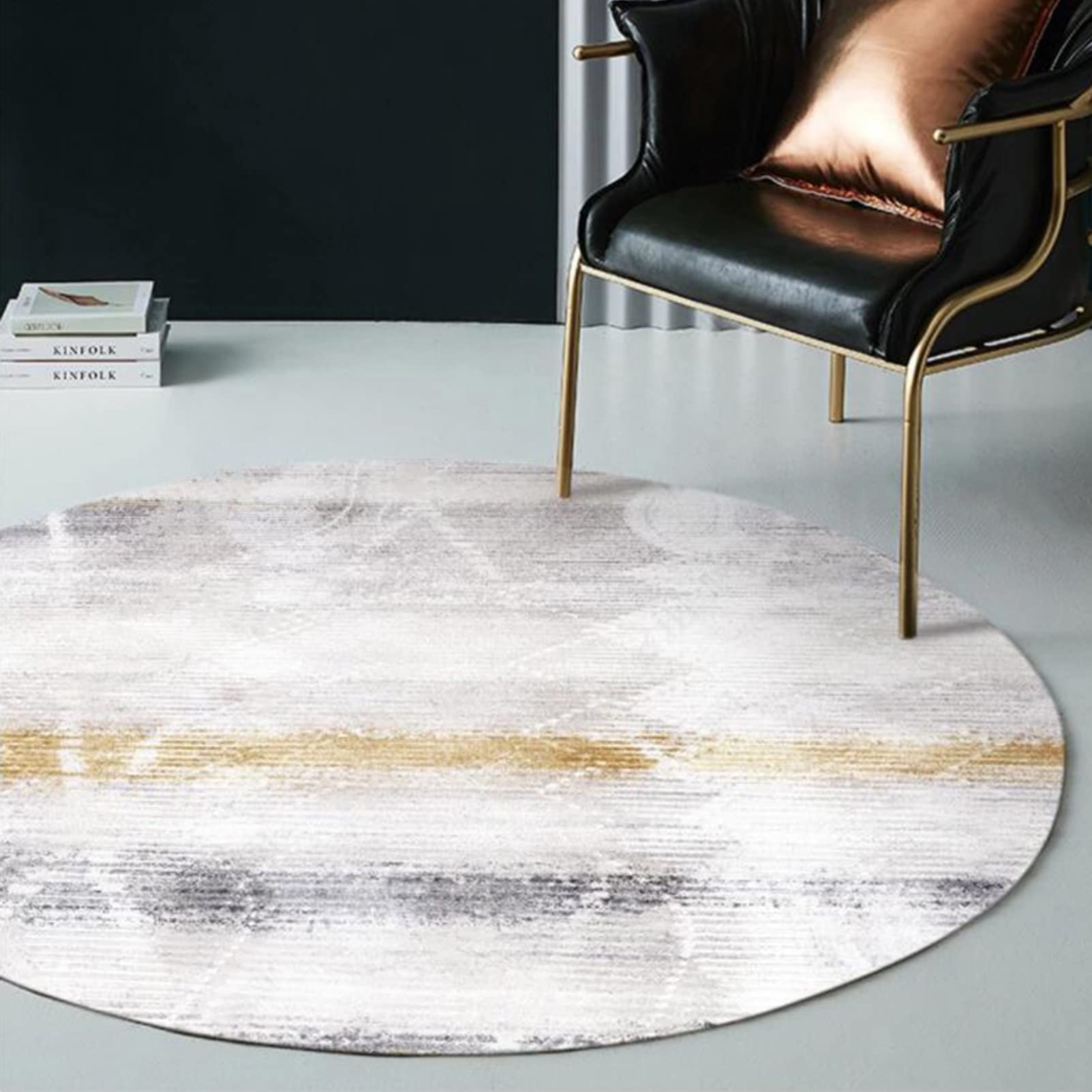 Tapis rond contemporain or et gris DKSNAJ pour salon et salle à manger diamètre 140cm