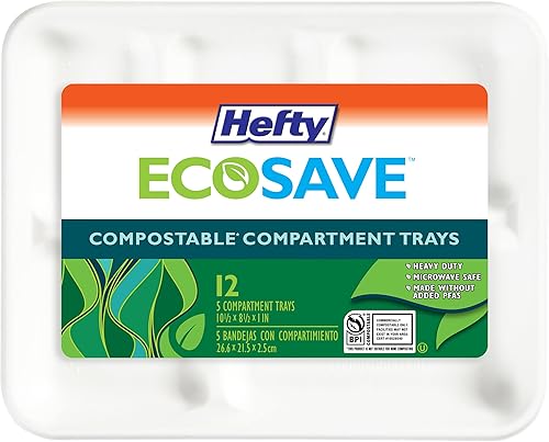 Hefty ECOSAVE - Bandejas de papel compostables de 5 compartimentos, 12 unidades