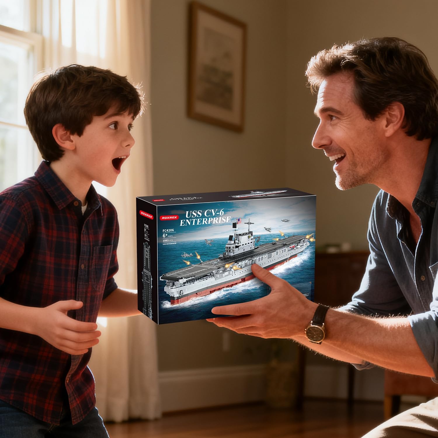 Military Series World War II Battleship Building Kit, 1883 Pieces World Class USS CV-6 Enterprise Compatible with Lego Army Set for Adults WW2, Toy Gift Boat Building Block Kids 8-12 Model Home Decor