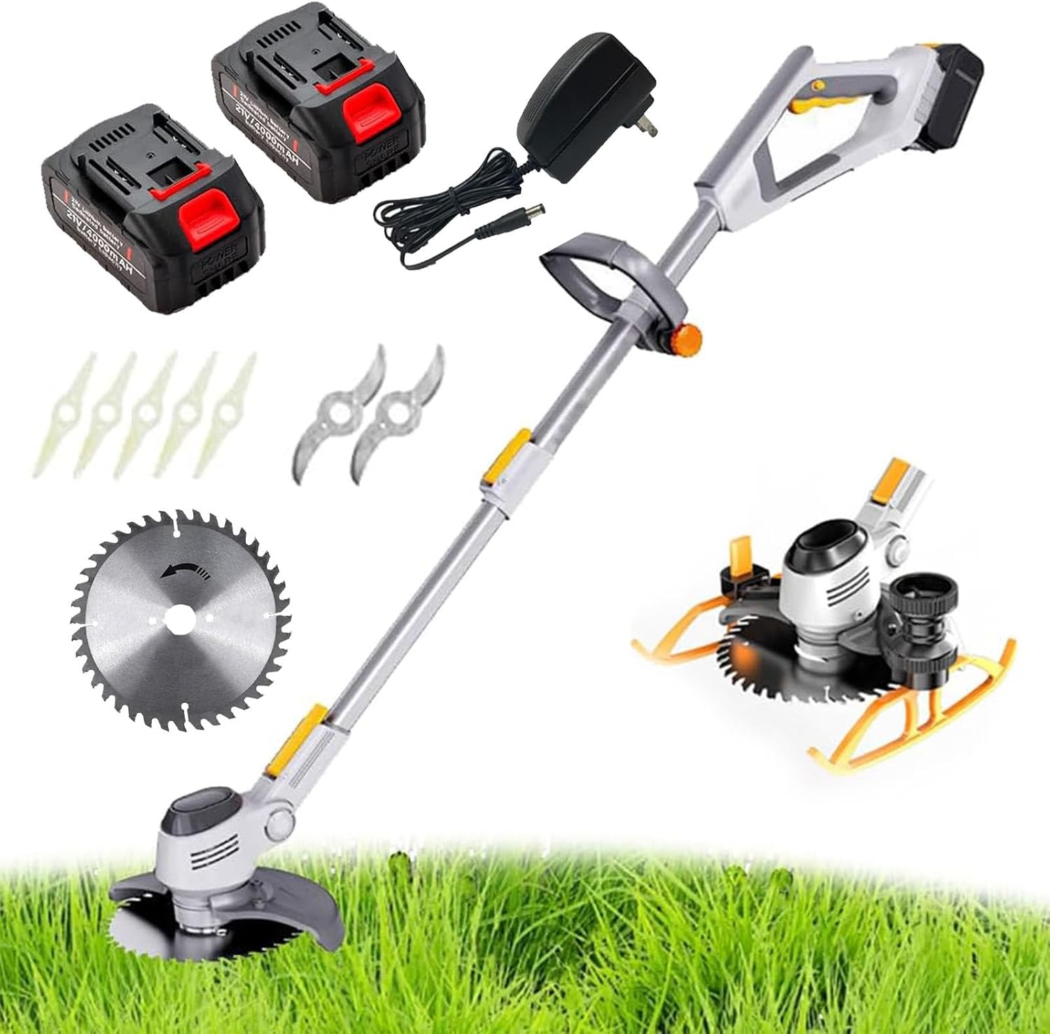 Weed Wacker Cordless with 2 Lithium Battery, Electric Grass Edger Trimmer, Battery Powered Weed Eater for Garden and Yard