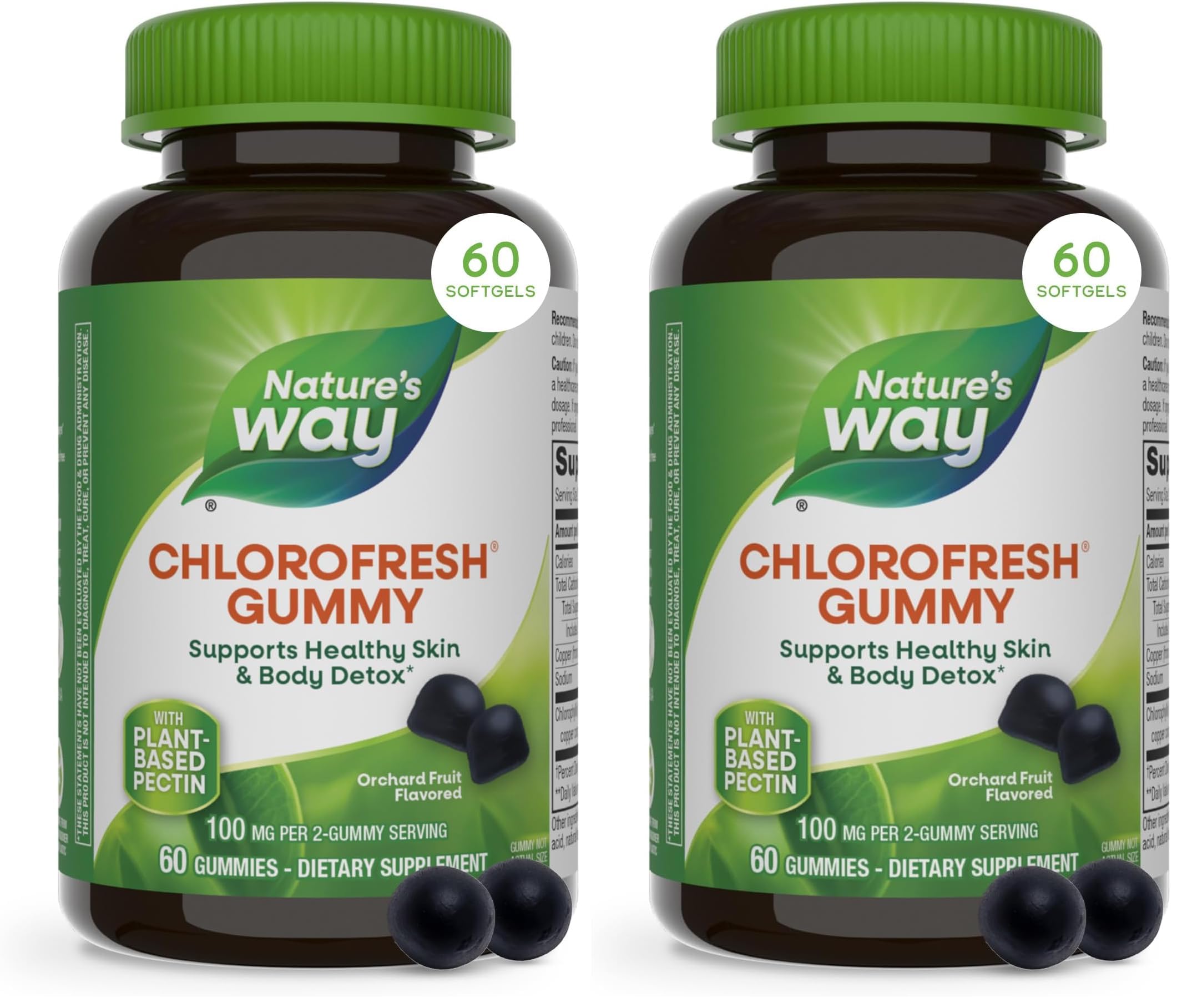 Nature's Way Chlorofresh Chlorophyll Gummies, Supports Healthy Skin and Body Detox*, Internal Deodorant*, Orchard Fruit Flavored, 60 Gummies, (Pack of 2) 60 Count (Pack of 2)