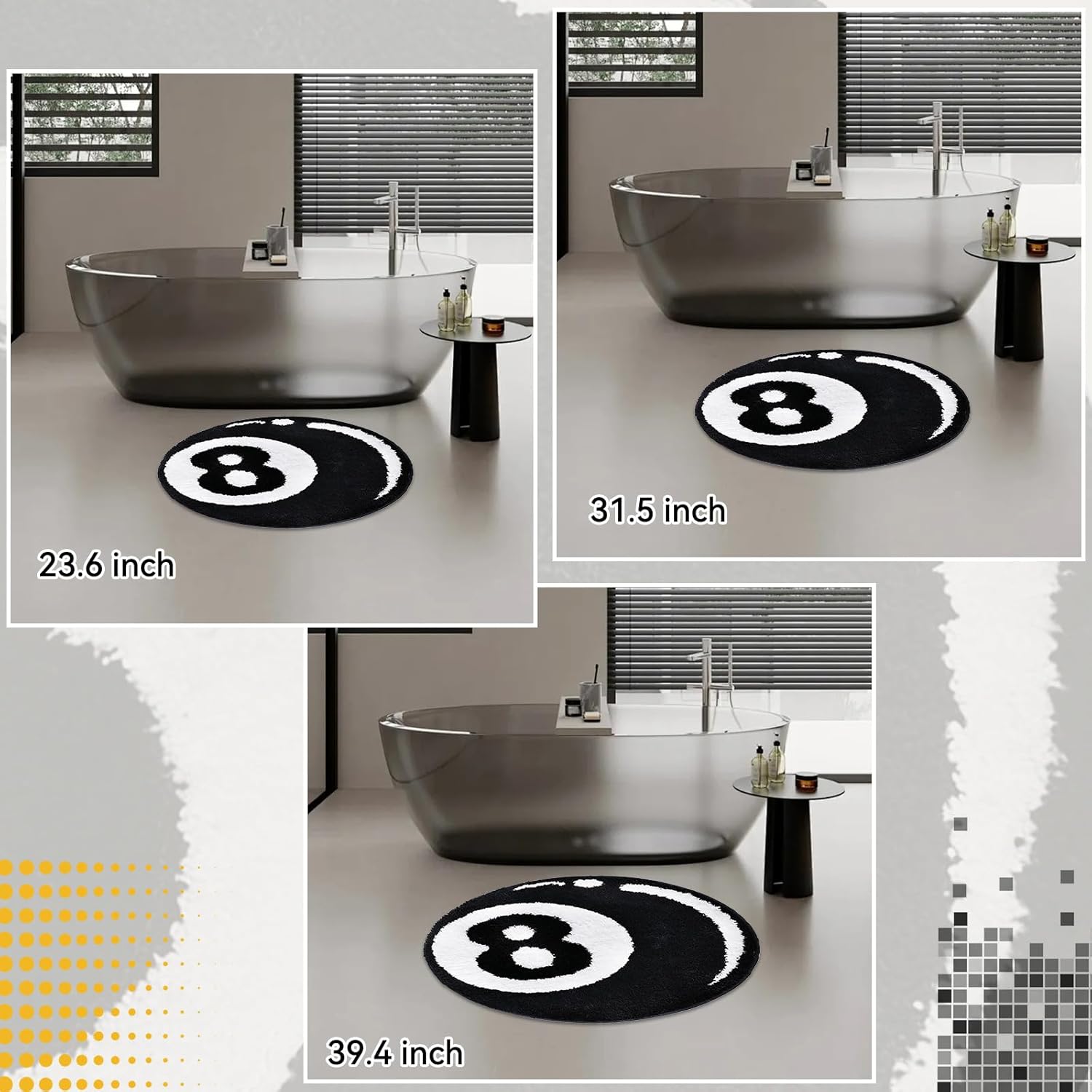 8 Ball Rug, Black 8 Ball Carpet,23.6-Inch Washable Durable Round Cool Rugs for Bedroom Men, Floor Decor for Living Room, Bedroom and Game Room