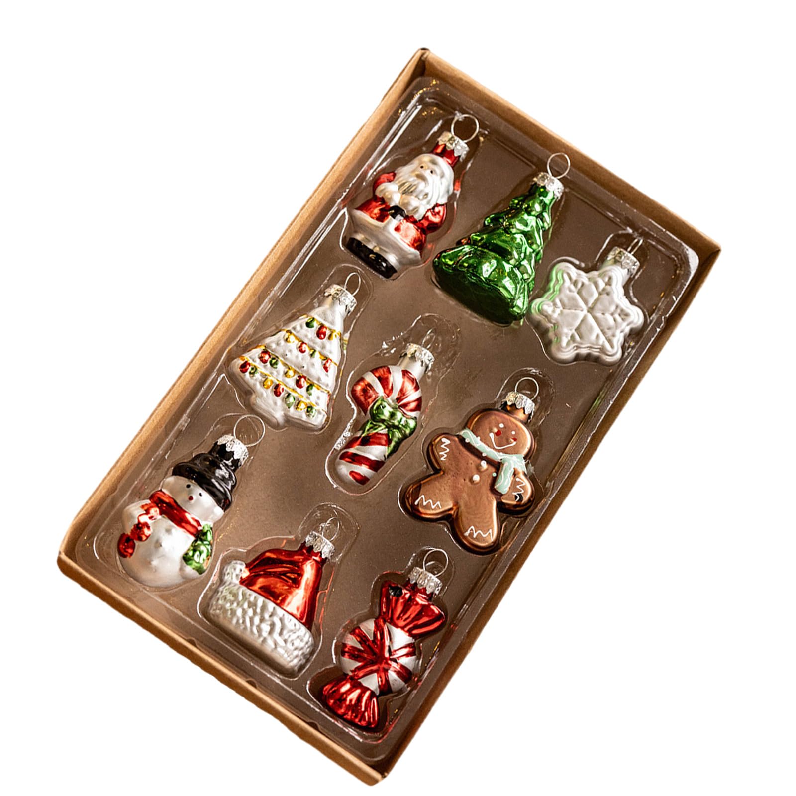 Tsophreniq Delicate Glass Christmas Tree Adornment Bright Glass Tree Decoration Santa Snowflakes Designs Hanging Ornament Accent