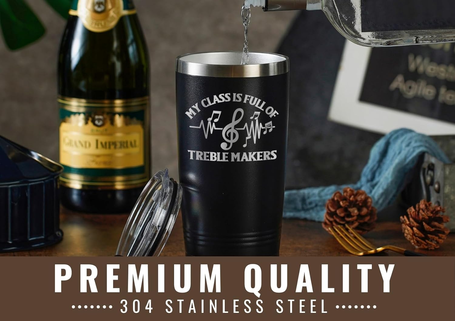 Onebttl Funny Music Teacher Gifts For Men, Women - My Class is Full of Treble Makers - 20 oz/590 ml Stainless Steel Insulated Tumbler with Straw, Lid - Music Lover Musical Themed Gifts - (Black) - Image 3
