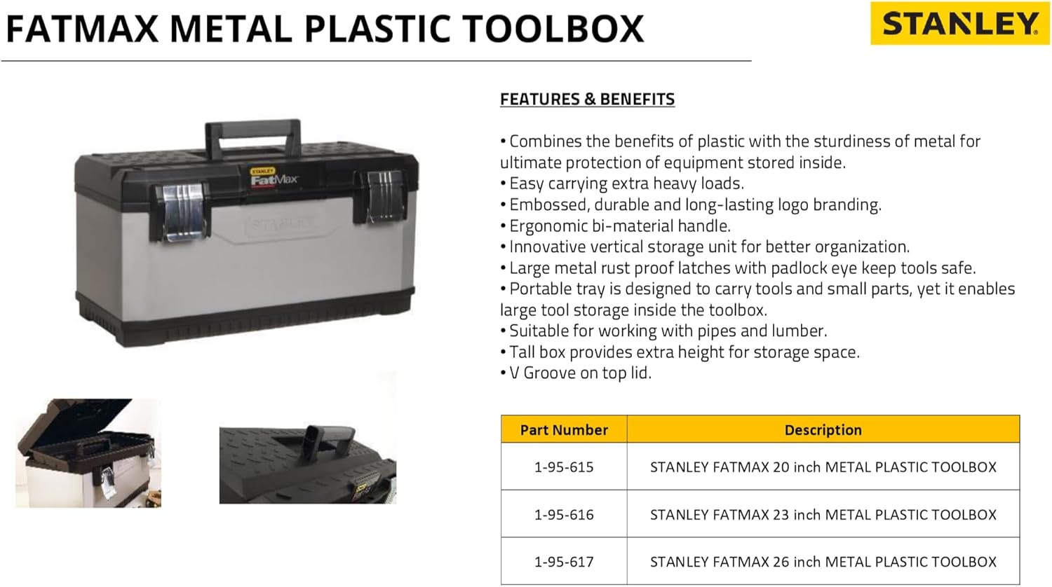 STANLEY FATMAX Deep Toolbox Storage with Heavy Duty Metal Latch, 26 Inch, 1-95-617