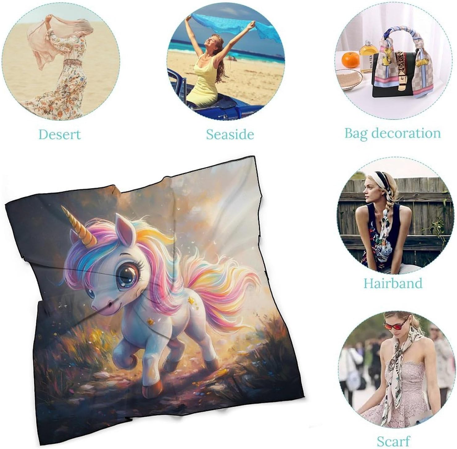 Uni-corn Bandana Fashion Head Scarf Square Silk Scarf Print Neck Hair Scarfs for Women Men Gifts