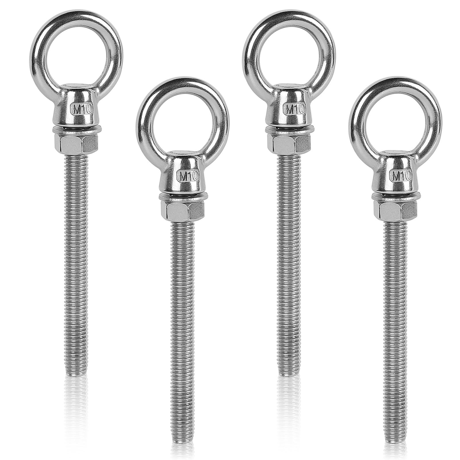 EFUTURETIME 4 x Bulloni a Occhiello M10 x 100mm Bullone con Occhiello con Dado in Acciaio Inox 304, Anello con Vite Filettata, Bulloni Lungo