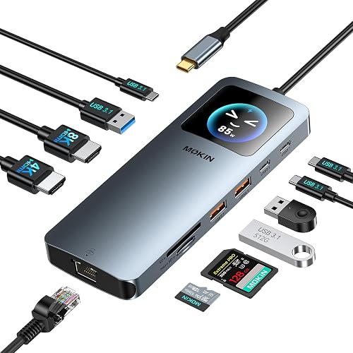 MOKiN LED Docking Station,12 in 1 Laptop Docking Station Dual Monitor 8K@30Hz,USB C Docking Station with 2 HDMI,PD 100W,2500Mbps,5 * 10Gbps USB Ports,microSD/SD Card Reader for MacBook/Dell/HP/Lenovo - 12 IN 1