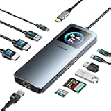 MOKiN LCD Docking Station,12 in 1 Laptop Docking Station Dual Monitor 8K@30Hz,USB C Docking Station with 2 HDMI,PD 100W,2500Mbps LAN,5 * 10Gbps USB Ports,SD/TF Card Reader for MacBook/Dell/HP/Lenovo