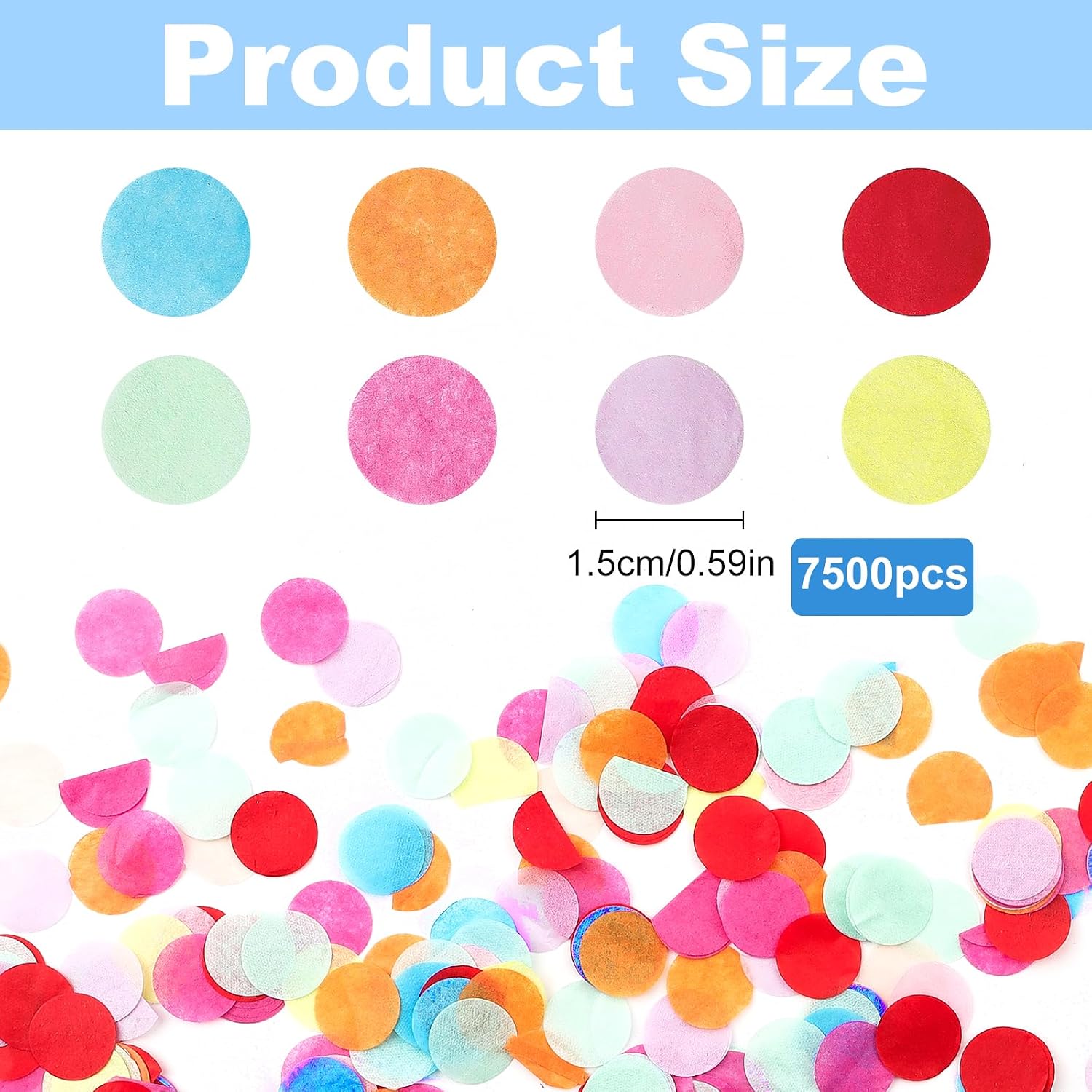 7500 Pcs Multicolor Round Paper Confetti, 0.59 Inch Circle Biodegradable Confetti Bulk, Tissue Paper Dots For Wedding Birthday Party Decoration & Balloon Filler