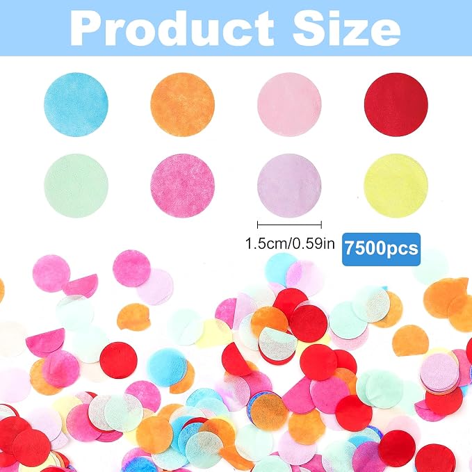 Confeti de papel redondo biodegradable 7500 piezas multicolor 0.59 pulg miniatura 3
