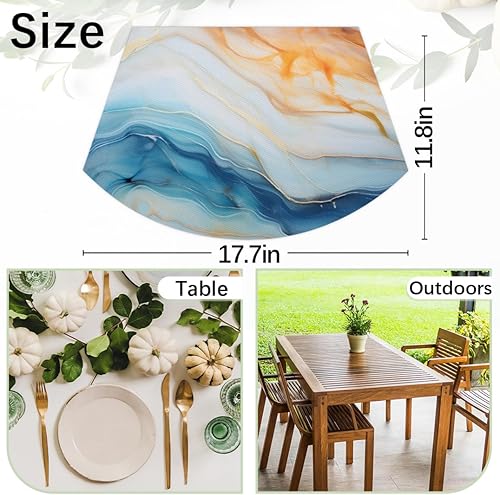 Miniatura 2 de Juego de 4 manteles individuales de PVC con estampado de mármol para mesa redonda, tapete de mesa redondo de mármol turquesa y naranja, lavable,