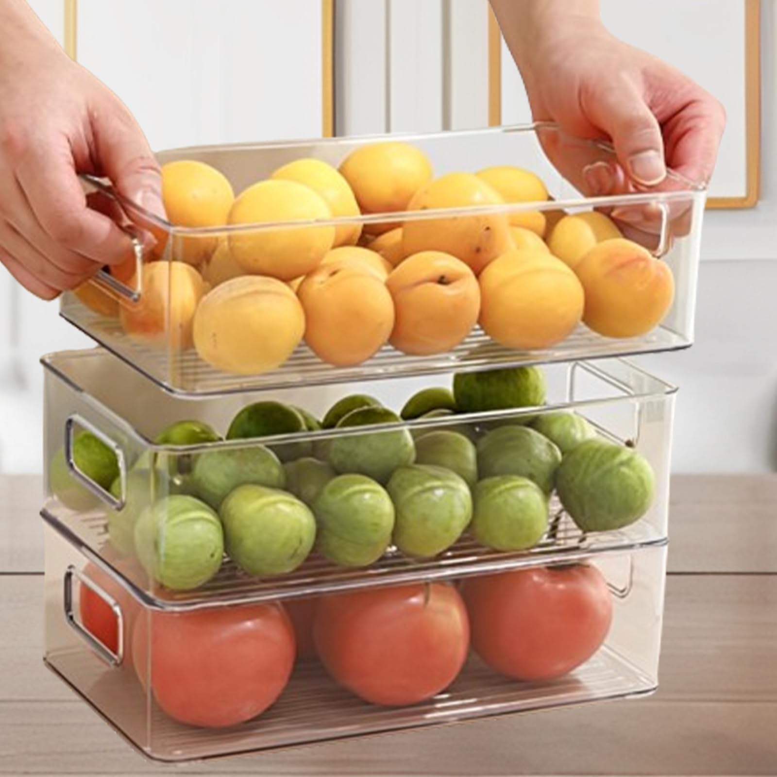 2 Pezzi Contenitori Alimentari Organizer, Contenitori Frigo Impilabili, Organizer Frigorifero Trasparenti, per Frigoriferi, Congelatori e Armadietti