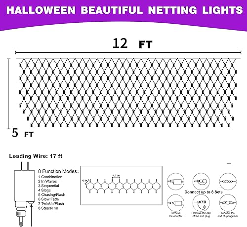 Miniatura 2 de Funpeny - Red de 360 luces LED en red, 12 pies x 5 pies, 8 modos, impermeables, conectables, decoraciones de Halloween para decoración de fiestas de