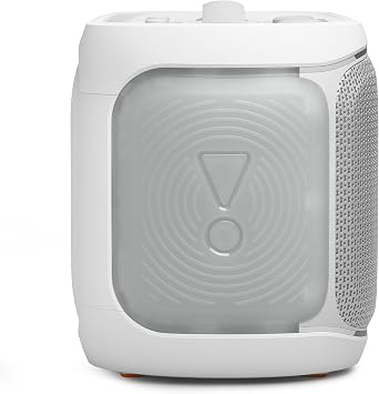JBL PartyBox On-The-Go 2 - Portable Party Speaker with one Wireless Digital mic, Handle and a Shoulder Strap, Dynamic lightshow, Up to 15 Hours Playtime, Splash Proof & Auracast™ (White)