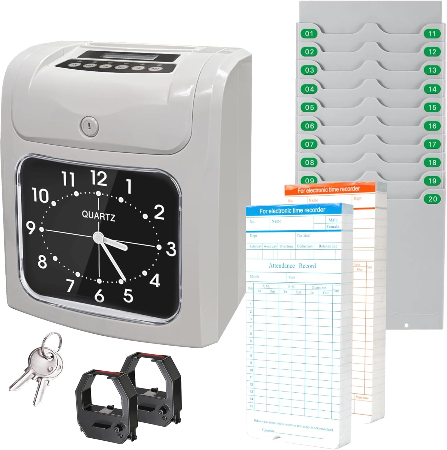 ASSUR Employee Punch Time Clock Bundle with 100 Punch Cards, 2 Ribbons