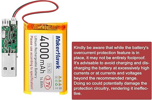 Miniatura 5 de MakerHawk Batería LiPo de 3.7V 4000mAh recargable 1S 3C Batería de polímero de litio con placa de protección cinta de goma aislada, enchufe micro