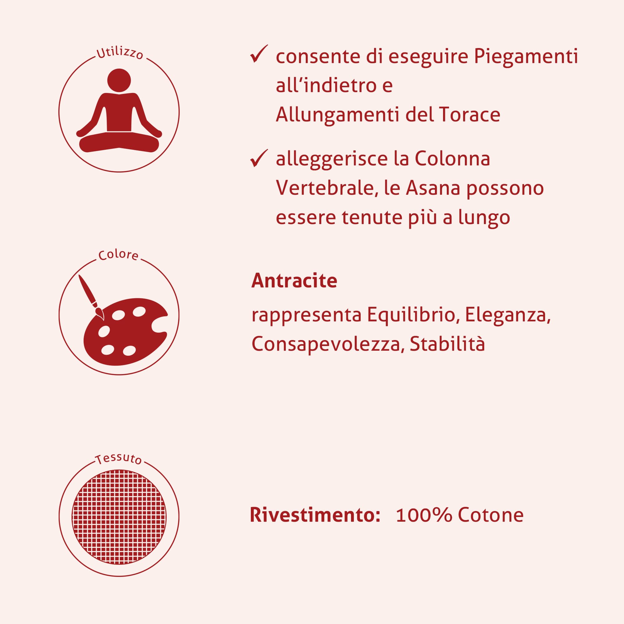 Cuscino Cilindrico Bolster Yoga | Cuscino Lungo | Ø24 cm | Imbottitura Pula di Farro | Rivestimento Lavabile 100% Cotone | Cuscino Meditazione | Cuscino a Rullo da Yoga Fatto a Mano