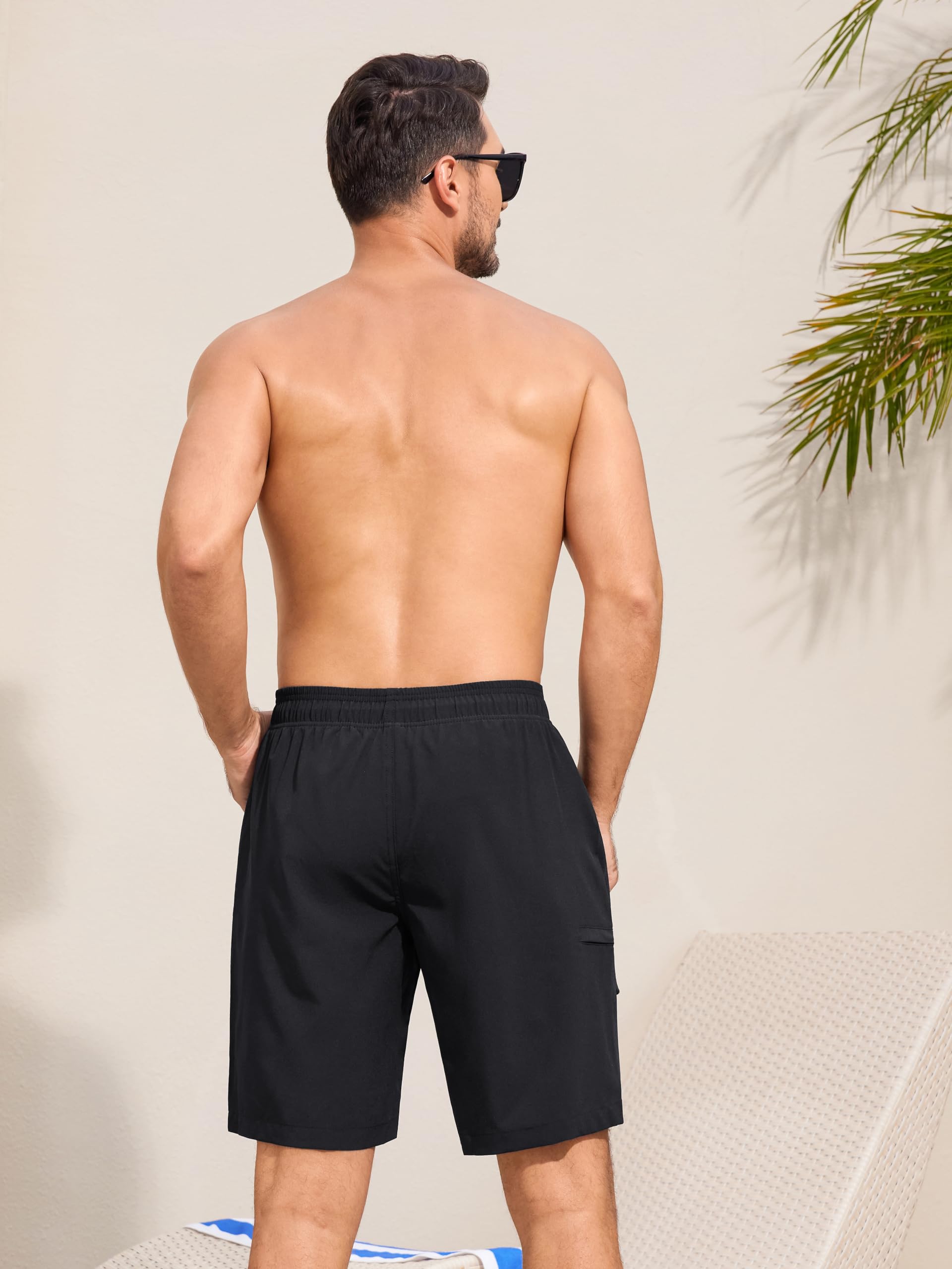 SILKWORLD Herren-Badehose mit Kompressionsfutter, schnell trocknend, 22,9 cm, für Sommer, Strand, Badeshorts mit Reißverschlusstaschen