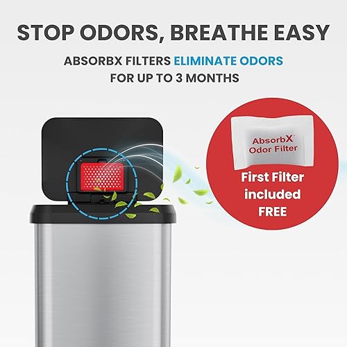 Miniatura 4 de iTouchless SoftStep EXP - Cubo de basura con pedal de 13.2 galones, con filtro de olores AbsorbX, basurero de acero inoxidable con plástico a prueba