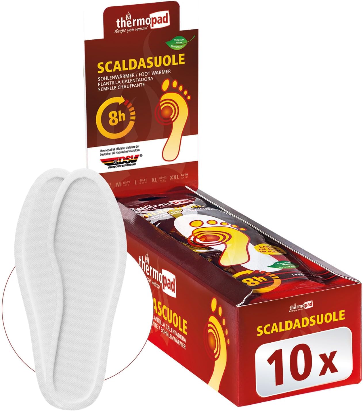 Thermopad sole warmers – the original: 10 pairs of heat pads for 8 hours of heat, ready to use foot warmer pads, extra warm foot warmers for shoes, ski boots and boots.