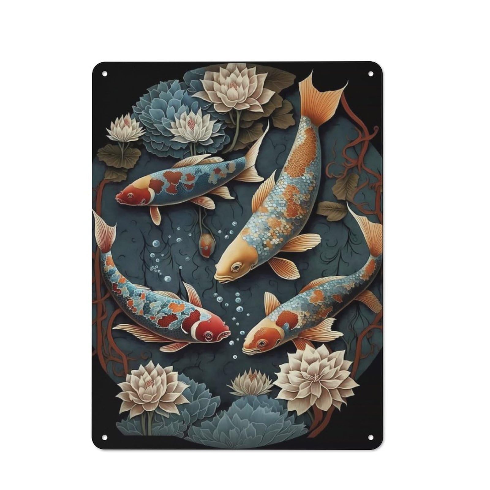 Junmoney Koi Fantasy World Tin Sign 40X30cm For Living Room Wall, Retro Wall Decor, A Decorative Metal Sign For Living Rooms And Feature Walls