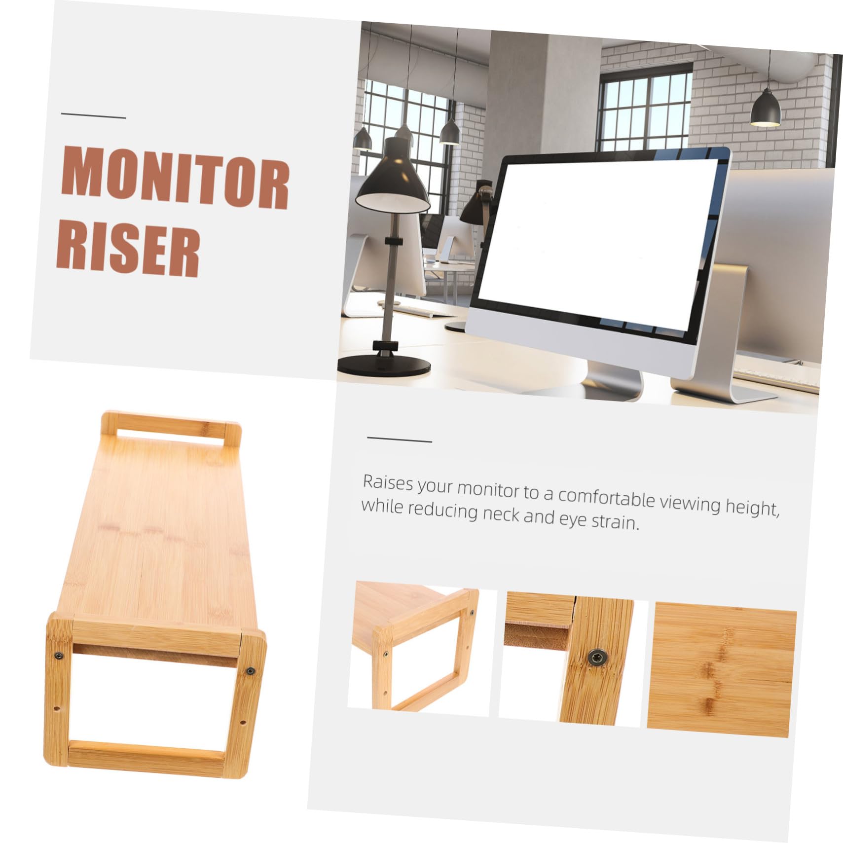 Supporto Monitor da Scrivania in Bamboo Ergonomico Rialzo Compatto per Computer con Elevata capacità di Carico Regala Benessere e Migliora l’Assetto per Ufficio e Casa
