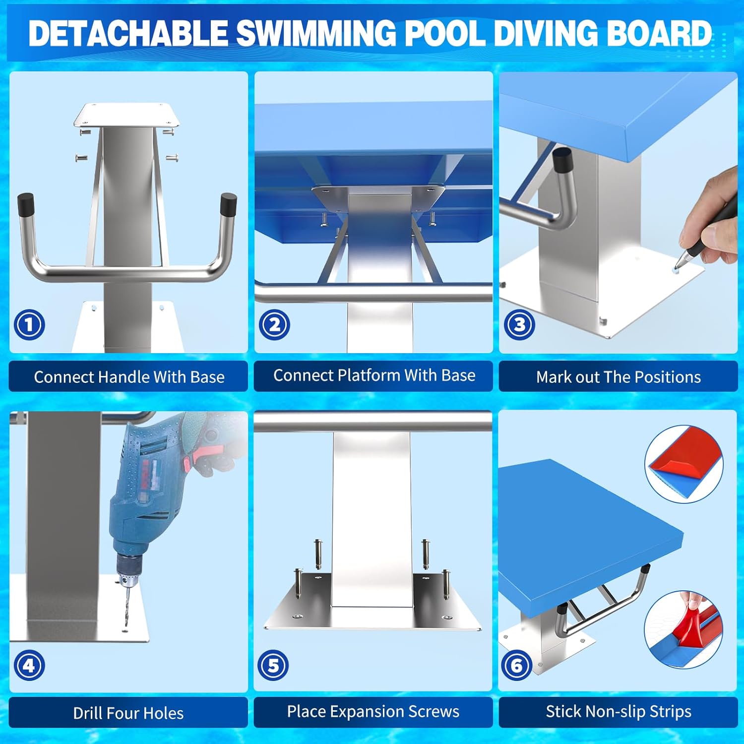 Pool Diving Platform with Stainless Steel Base, Heavy Duty Swimming Pool Diving Board with Non-Slip Strips, for Current Pools and Competition, (20.0" Platform, 500LBs Capacity)