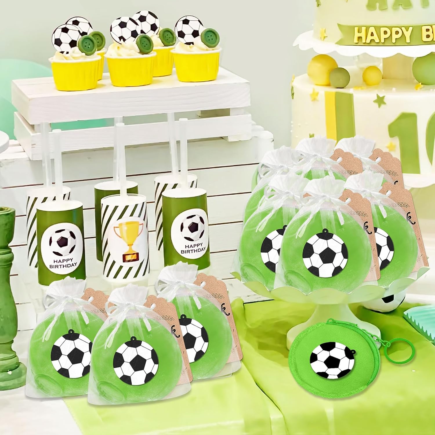 12 Pack Soccer Coin Purse with Zipper Keychain,Wallet Bag Party Favors