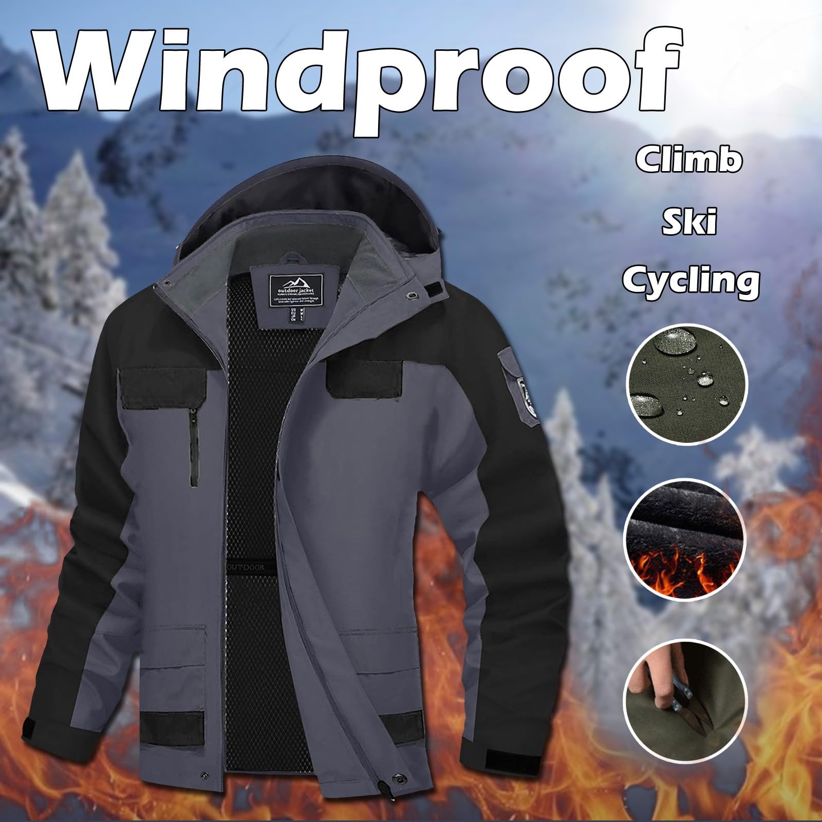 Winterjacke Herren Innen Fleece, Winterparka Herren Wasserdicht, Gefütterte Jacke Mit Kapuze Übergangsmantel Mit Taschen Casual Arbeitsjacke Extrem Thermo Mantel Blouson Parker Sportjacke Für Wandern