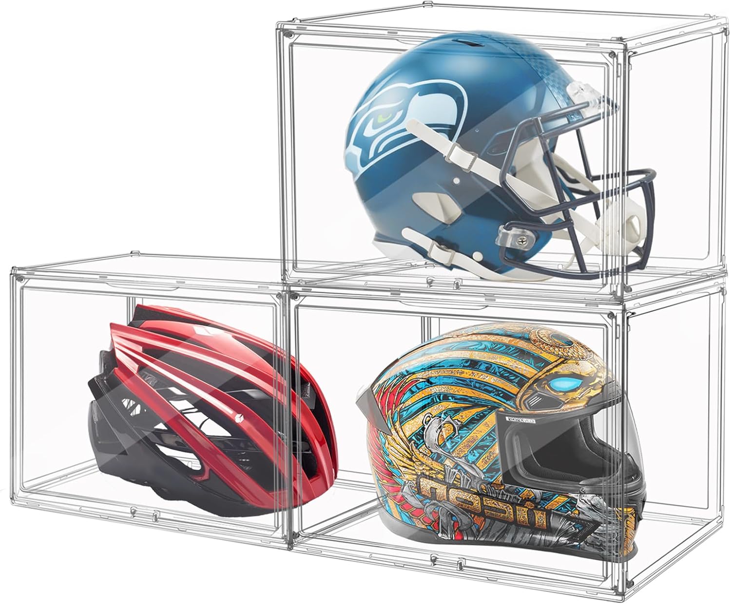 3Pack Extra Large 17.7"X13"X13" Clear Acrylic Organizer Box Display Case, Plastic Holder with Magnetic Door for Figures, Books, Handbags, Purses, Boots
