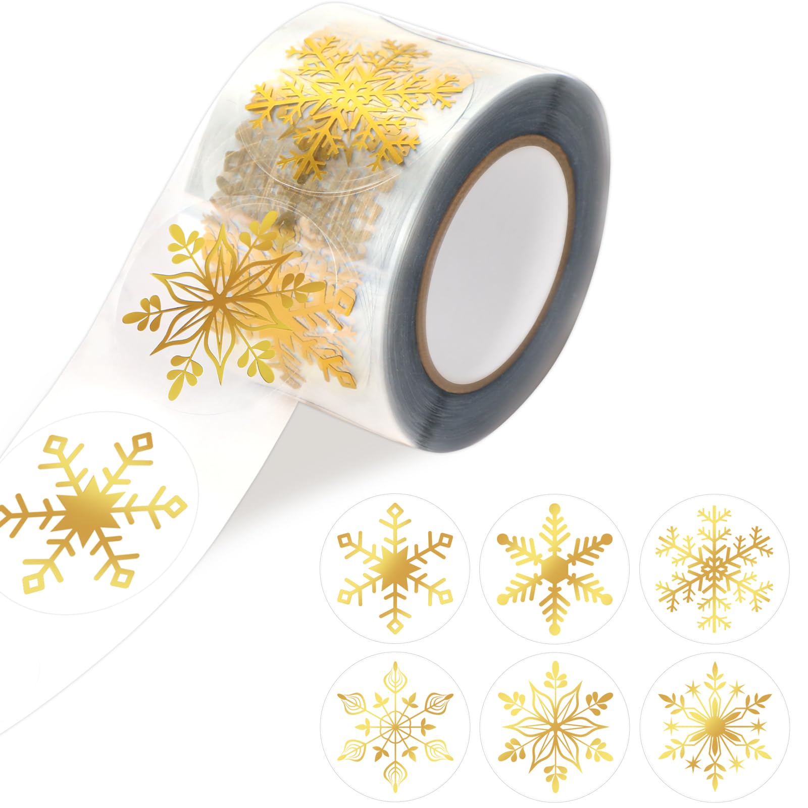 SEPGLITTER 500 Pcs Snowflake Stickers,1.5 Inches Gold Snowflake Stickers Christmas Stickers Labels 6 Styles Round Envelope Seal Sticker Gold Foil