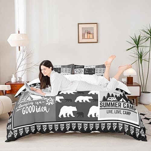 Juego de funda de edredón de verano para campamento y campista, juego de ropa de cama de 3 piezas para niños, adolescentes y adultos, decoración de