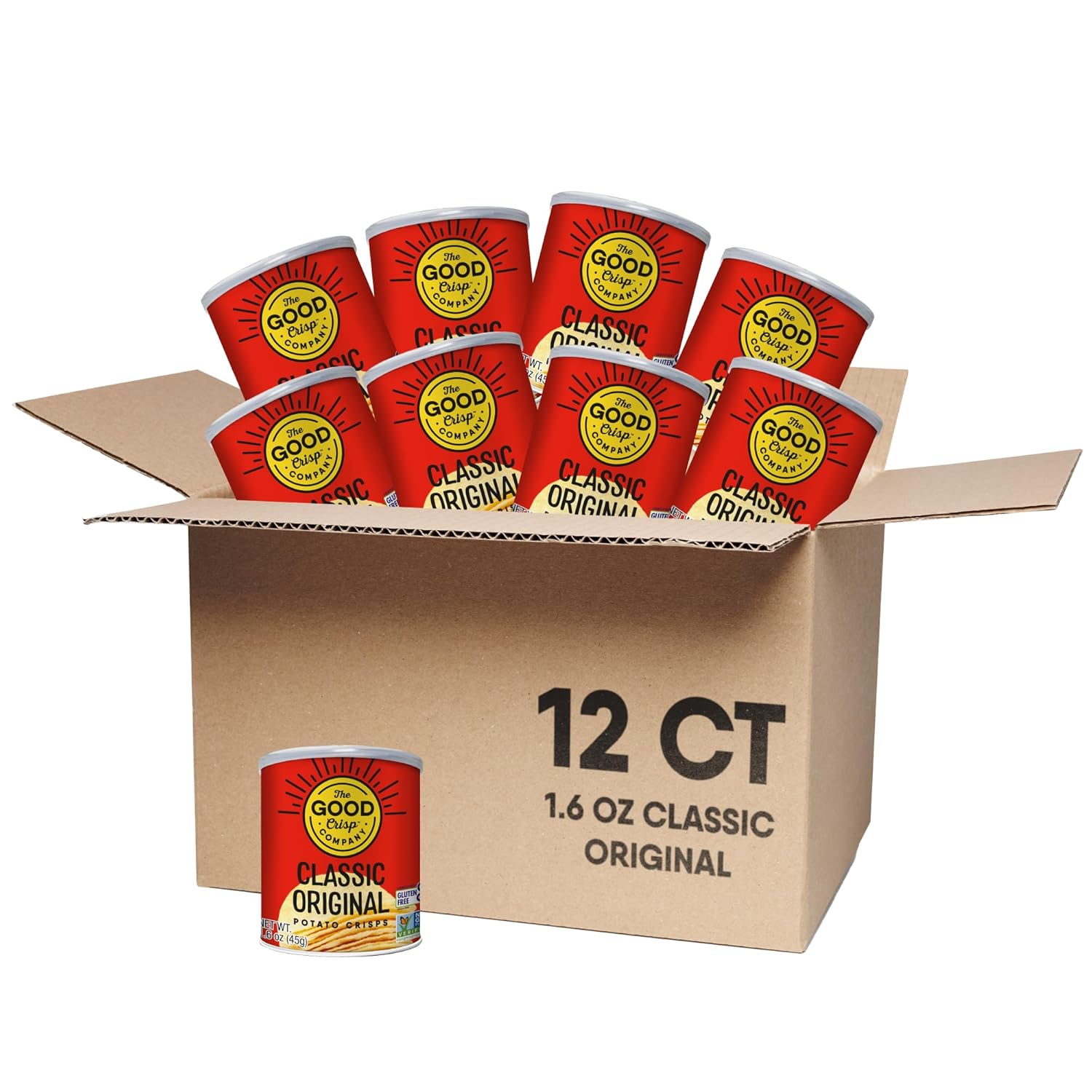 The Good Crisp Company Minis Original Gluten-Free Potato Chips, 1.6 Oz Cans (Pack of 12), Non-GMO, Allergen Friendly, Potato Chip Snack Pack