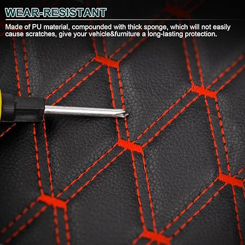 Vista 3 de 1 Yard Vinyl Upholstery Fabric,63" Wide Car Headliner Fabric with Diamond Pattern,Thick Sponge Backing DIY Upholstery,Black(Red Thread)