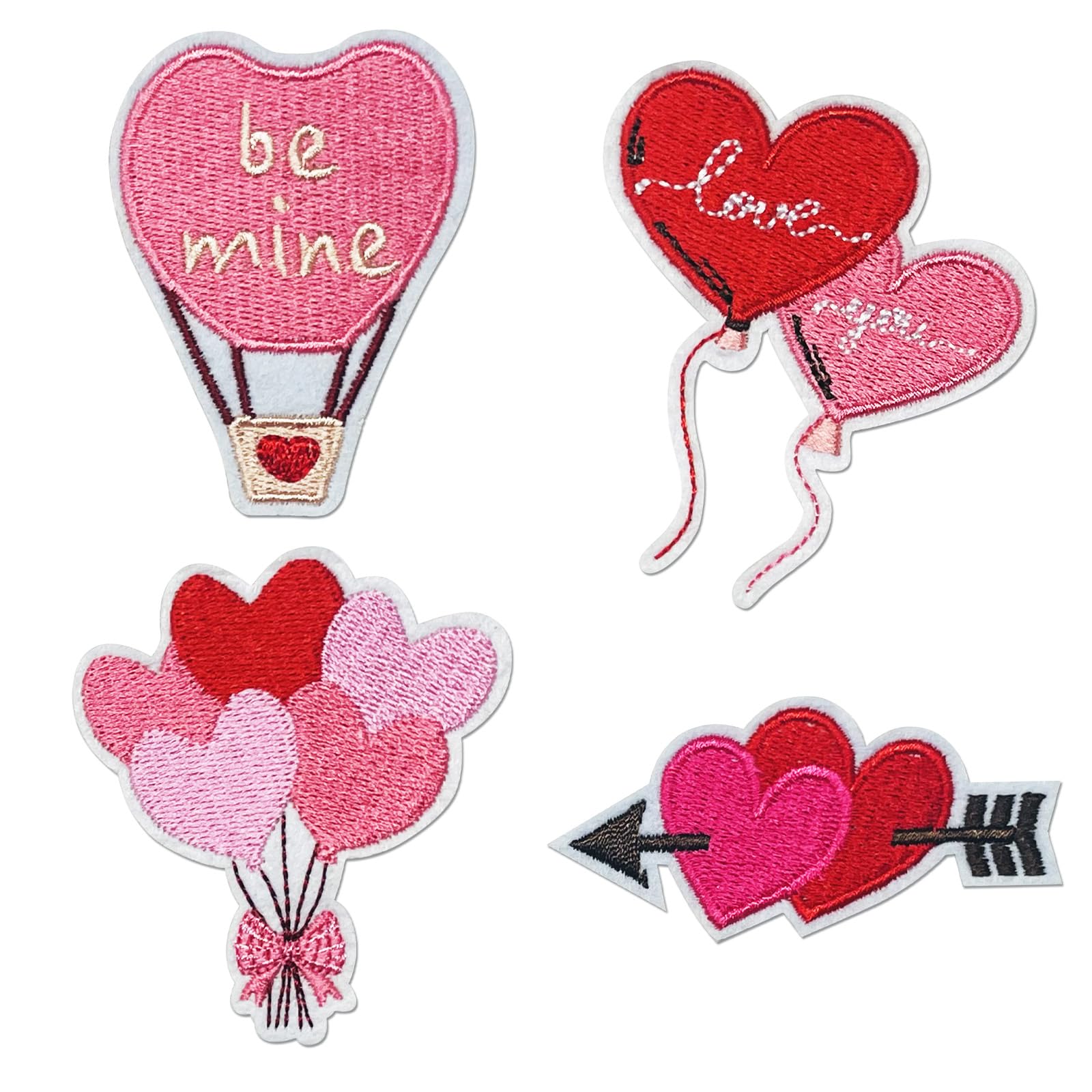 QianSiLi 4PCS 2 Inch Valentines Day Iron On Patches for Clothing, Pink Heart Romantic Embroidered Patch Sew On Patches for Clothes, Jeans, Hats, Bags, Backpacks DIY Valentines Day Decorations
