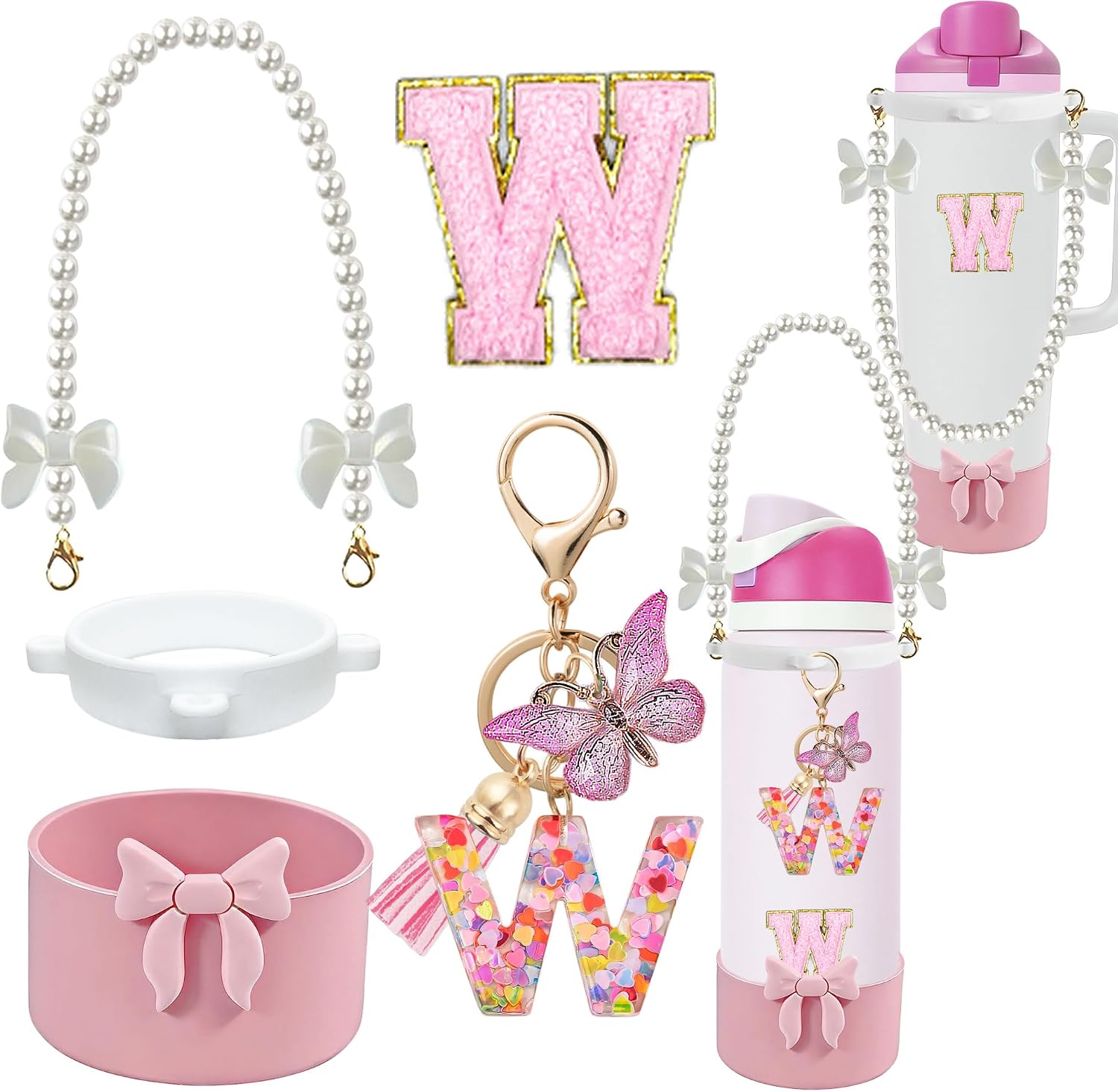 Bow Boot Accessories Set for Owala Pearl & Stickers (W, Pink, 24OZ)