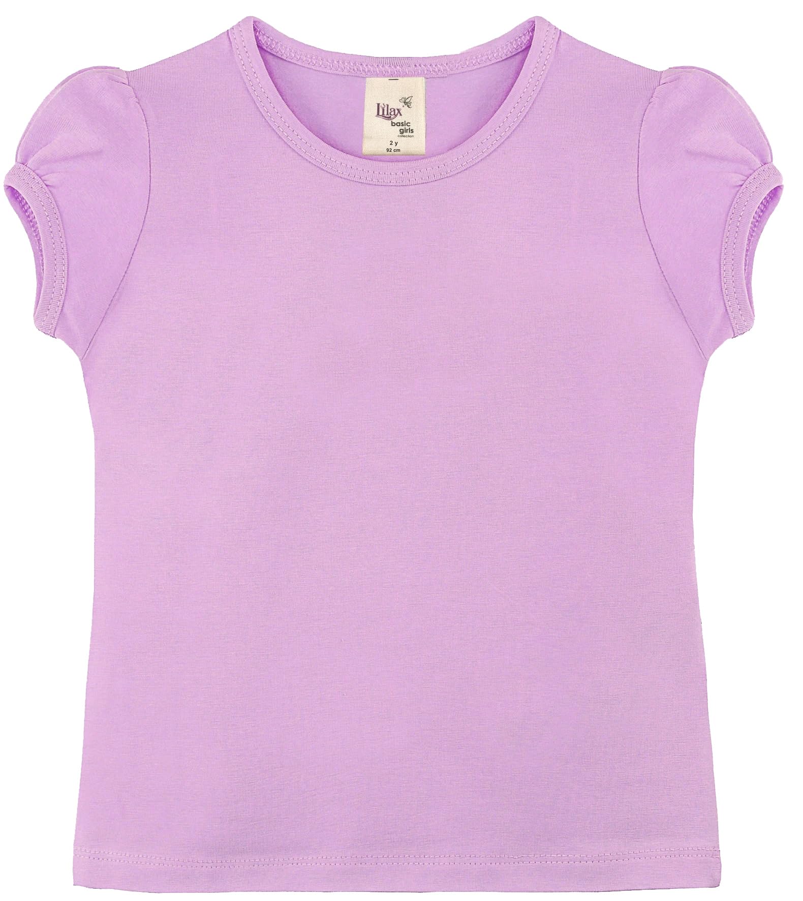 Lilax Girls' Basic Short Puff Sleeve Round Neck Cotton T-Shirt